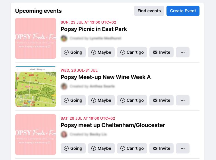 Popsy Facebook group events