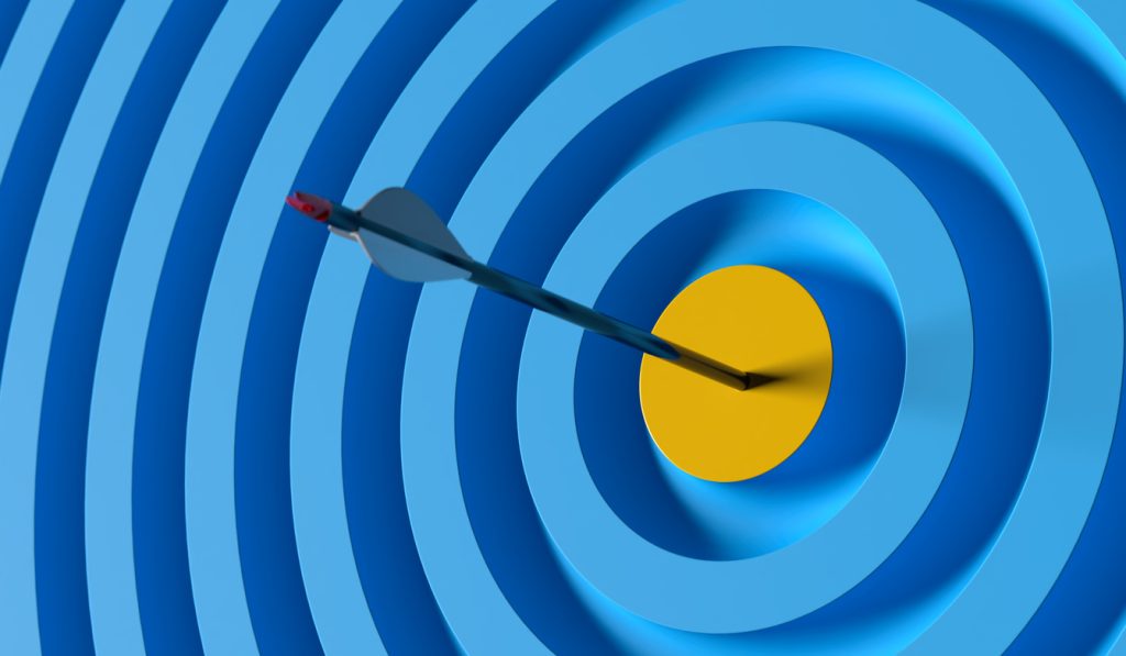 Arrow hitting target blue yellow leadership aiming achievement goal target
