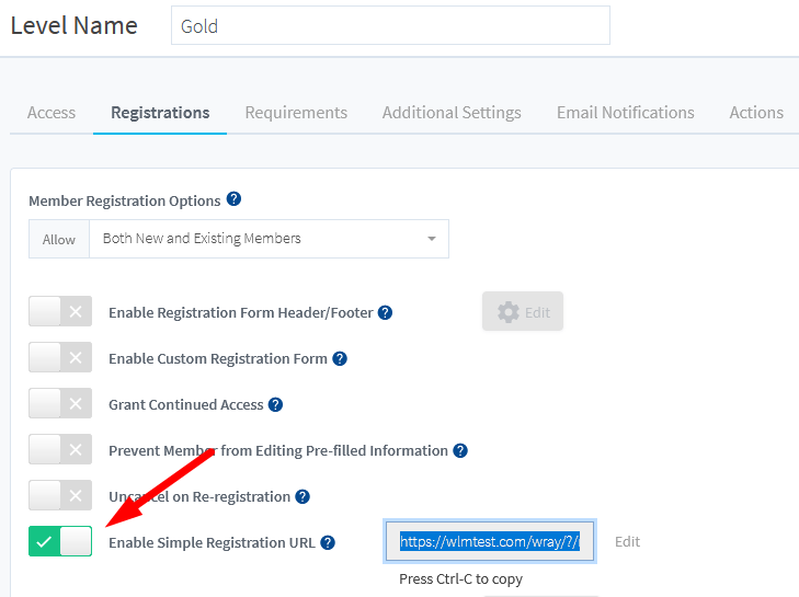 WishList Member Registration Settings