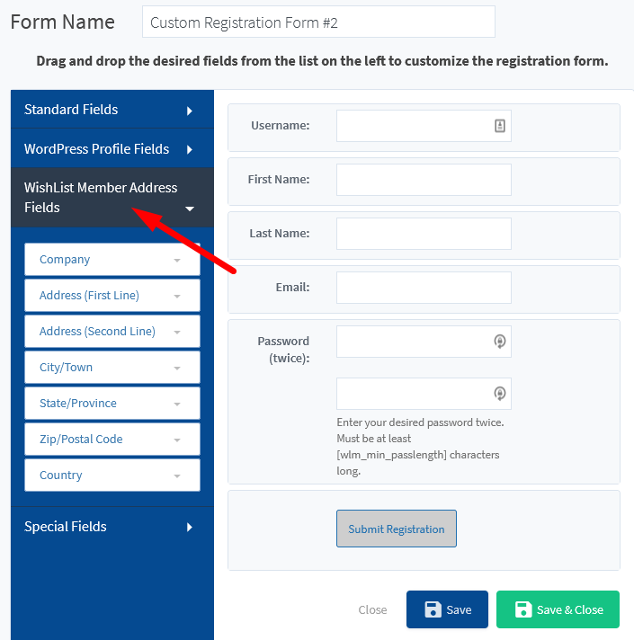 custom registration form - WishList Member