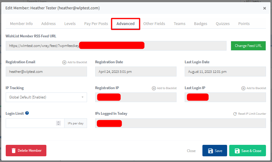 Manage Members - Advanced Settings