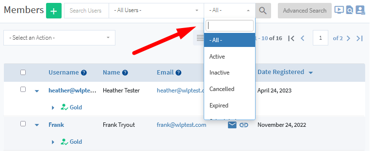 Member Search - Level Status