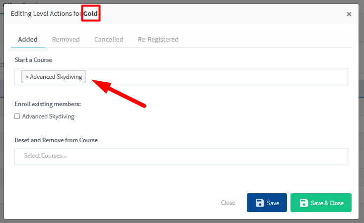 Sensei LMS Integration with WishList Member - Editing Membership Level Actions