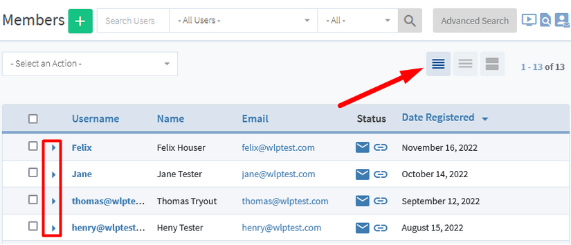 Manage Members - List View